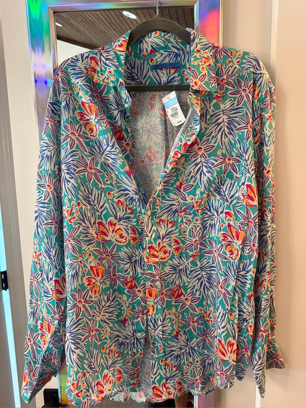 J. McLaughlin Teal Multicolor Floral Button-Down Shirt